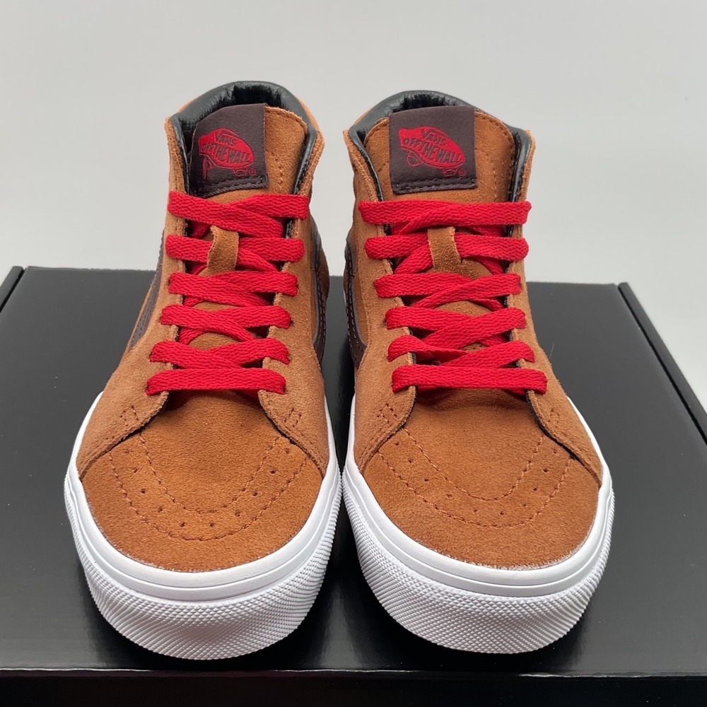 Vans Sk8-Hi Brown Suede Red Laces High Top Sneakers Kids Shoes